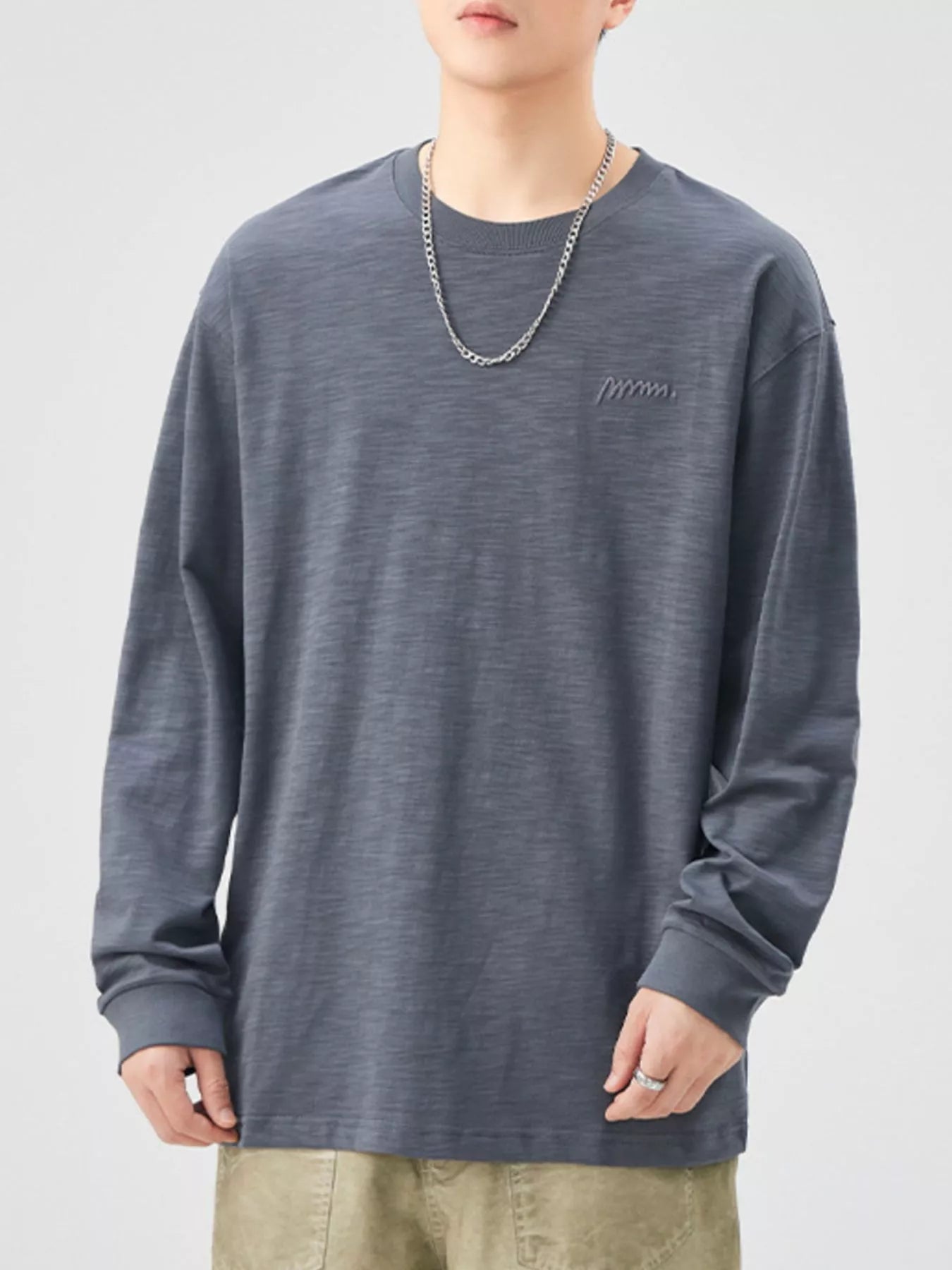 Plus Size Casual Long Sleeve T-Shirt in Black for Men