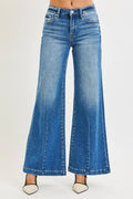 Mid Rise Wide Leg Jeans with Flared Look Plus Size in Medium for Women