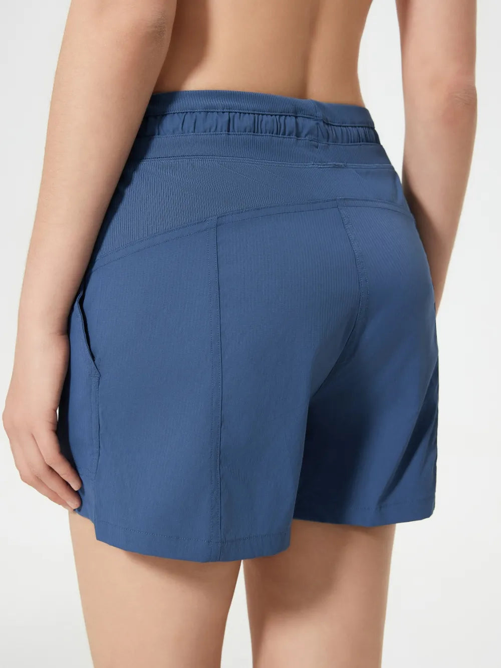 Drawstring Active Shorts with Pockets in Dusty Blue for Women