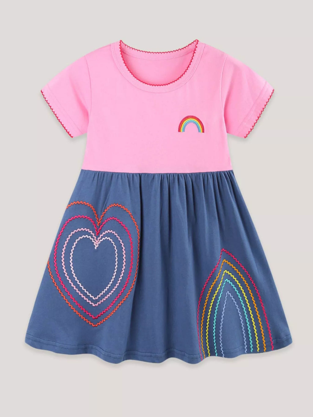 Heart Embroidered Casual Dress in Pink for Girls