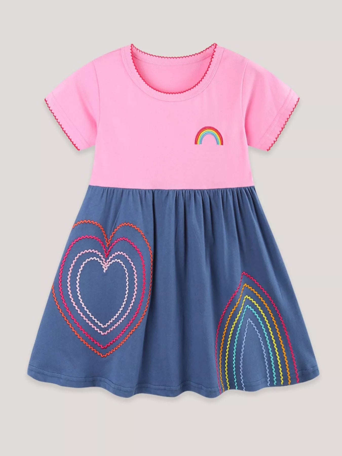 Heart Embroidered Casual Dress in Pink for Girls