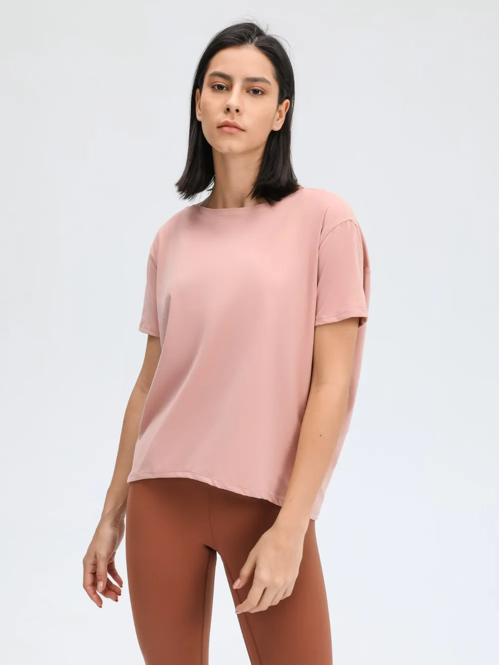 Round Neck Short Sleeve Active T-Shirt in Classic in Watermelon Pink for Women