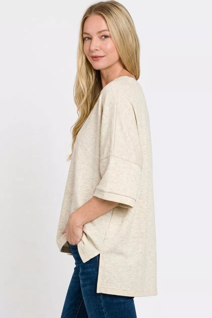 Scuba Round Neck Top with Side Slits in H Vanilla for Women