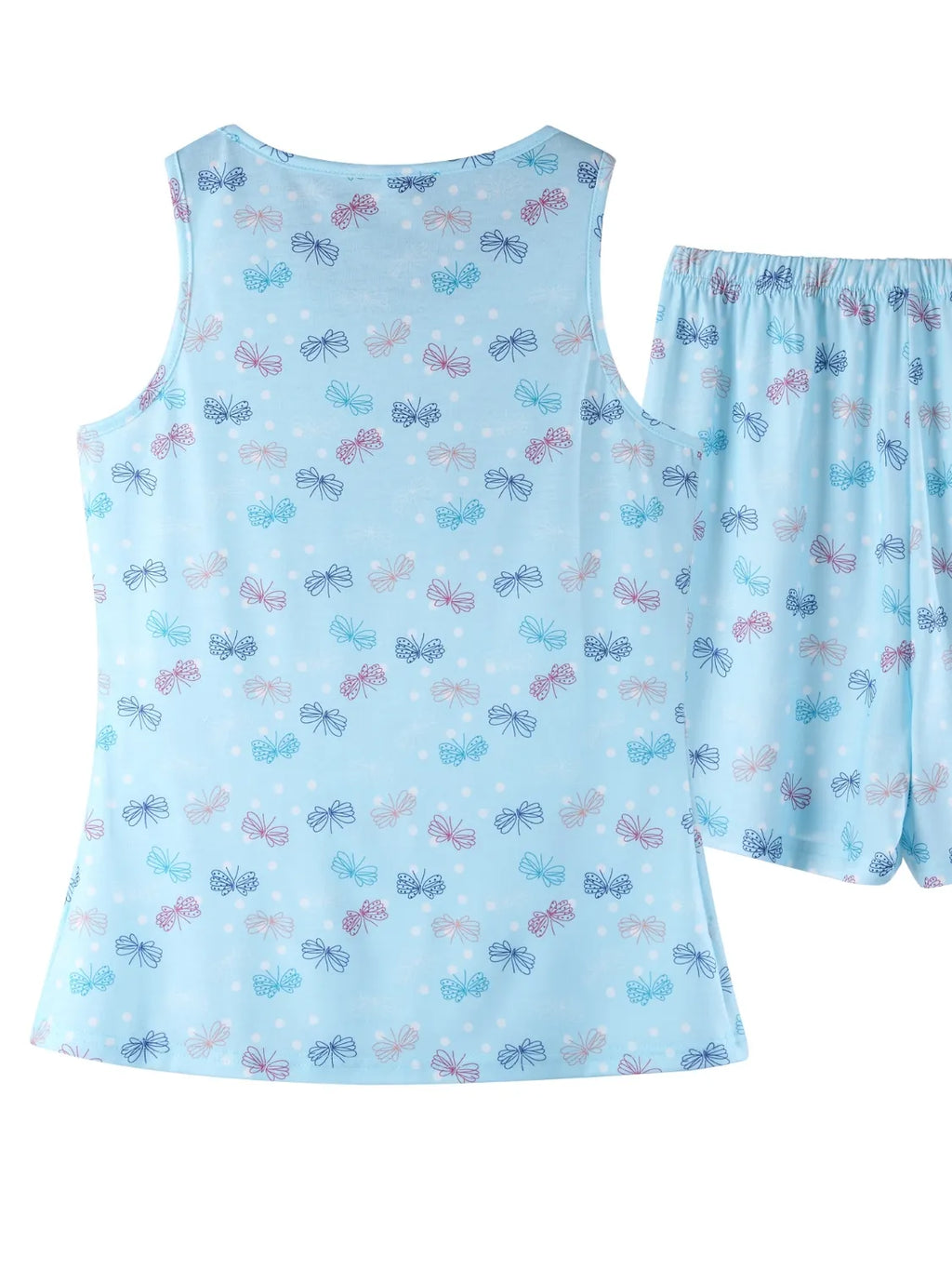 Printed Round Neck Top and Shorts Lounge Set in Teal for Women