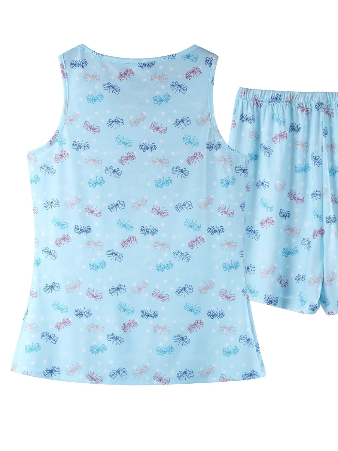 Printed Round Neck Top and Shorts Lounge Set in Teal for Women