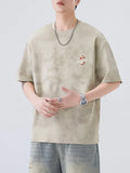 Plus Size Round Neck Short Sleeve T-Shirt in Beige for Men