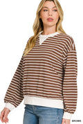 Striped Rib Banded Sweatshirt in Brown for Women