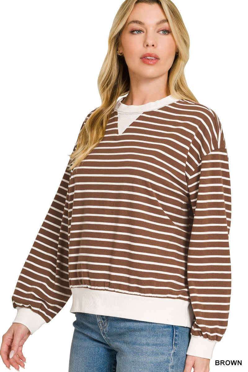 Striped Rib Banded Sweatshirt in Brown for Women