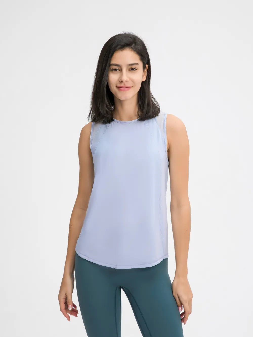 Cutout Back Round Neck Active Tank in Teal for Women