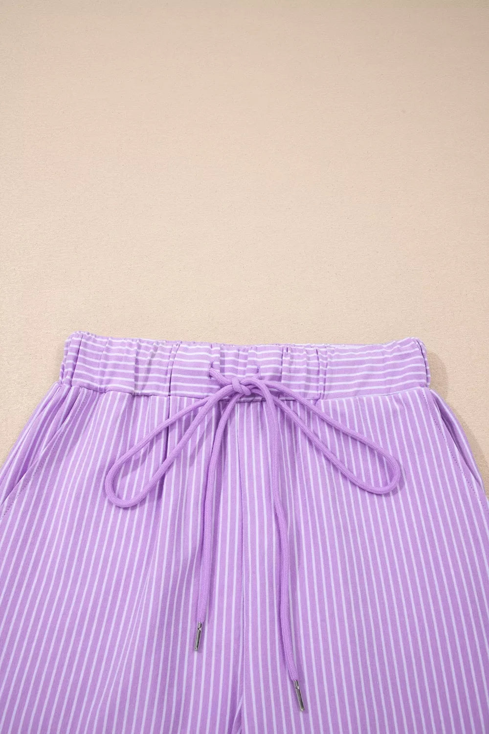 Stripe Dolman Sleeve Polo Shirt and Drawstring Shorts Set for Women