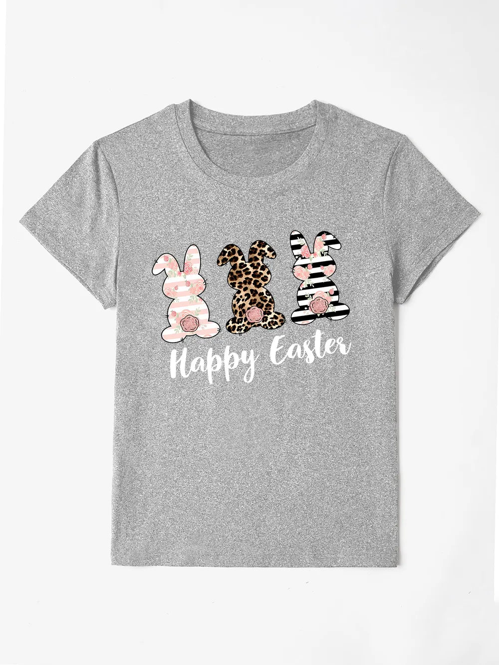 Happy Easter Round Neck Short Sleeve T-Shirt in Blush Pink in White for Women