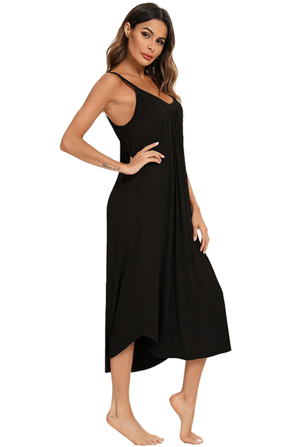 V-Neck Midi Lounge Dress in Dark Blue for Women