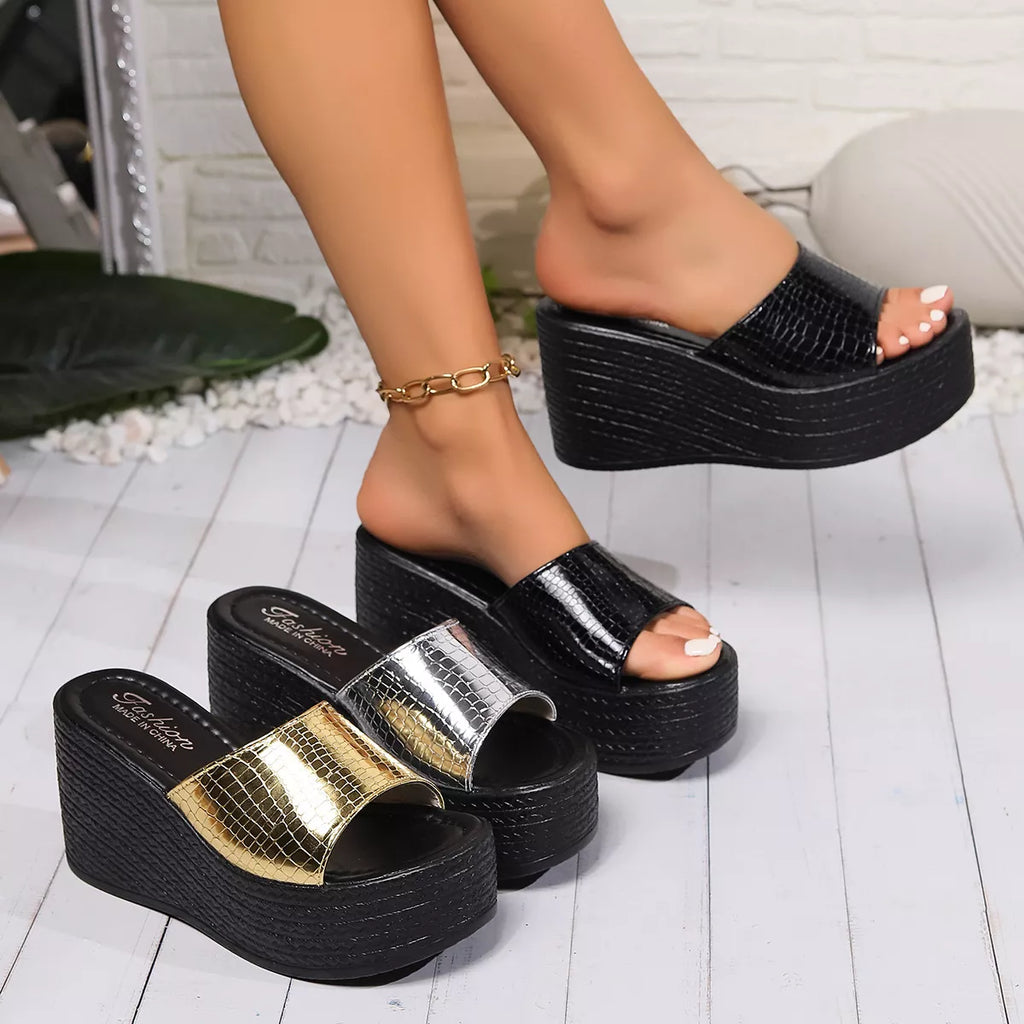 Open Toe Wedge Sandals in Gold for Women