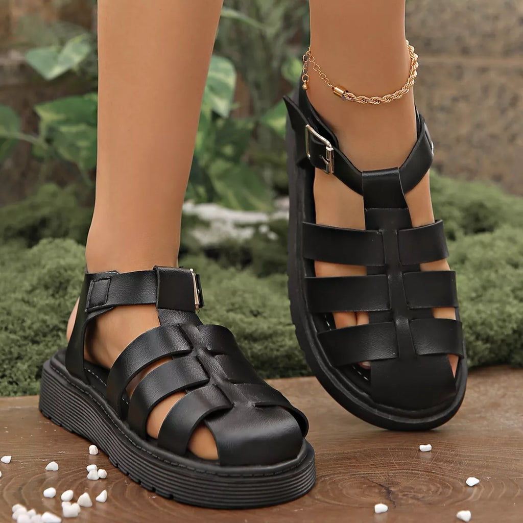 Round Toe Platform Sandals in White for Women