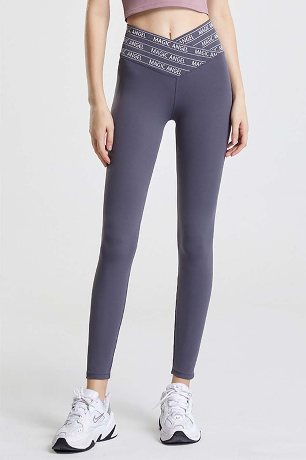 Wide Waistband Sports Pants in Mauve for Women