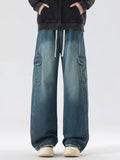 Wide Leg Cargo Jeans Plus Size in Cement Gray for Men
