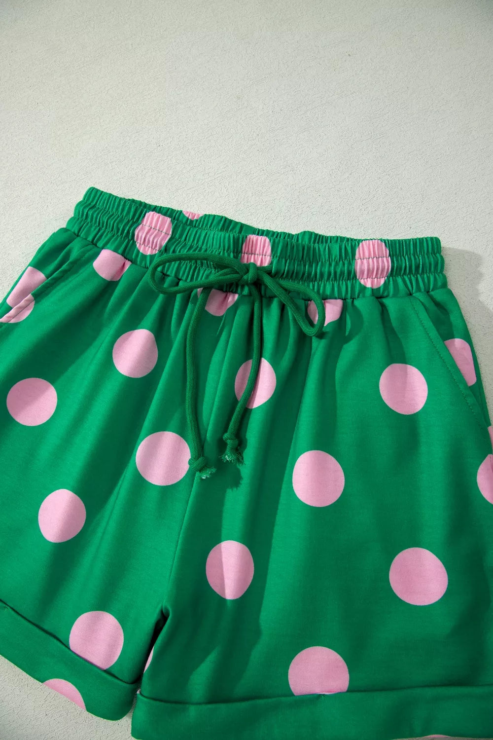 Polka Dot Print V-Neck Tee Shorts Set for Women