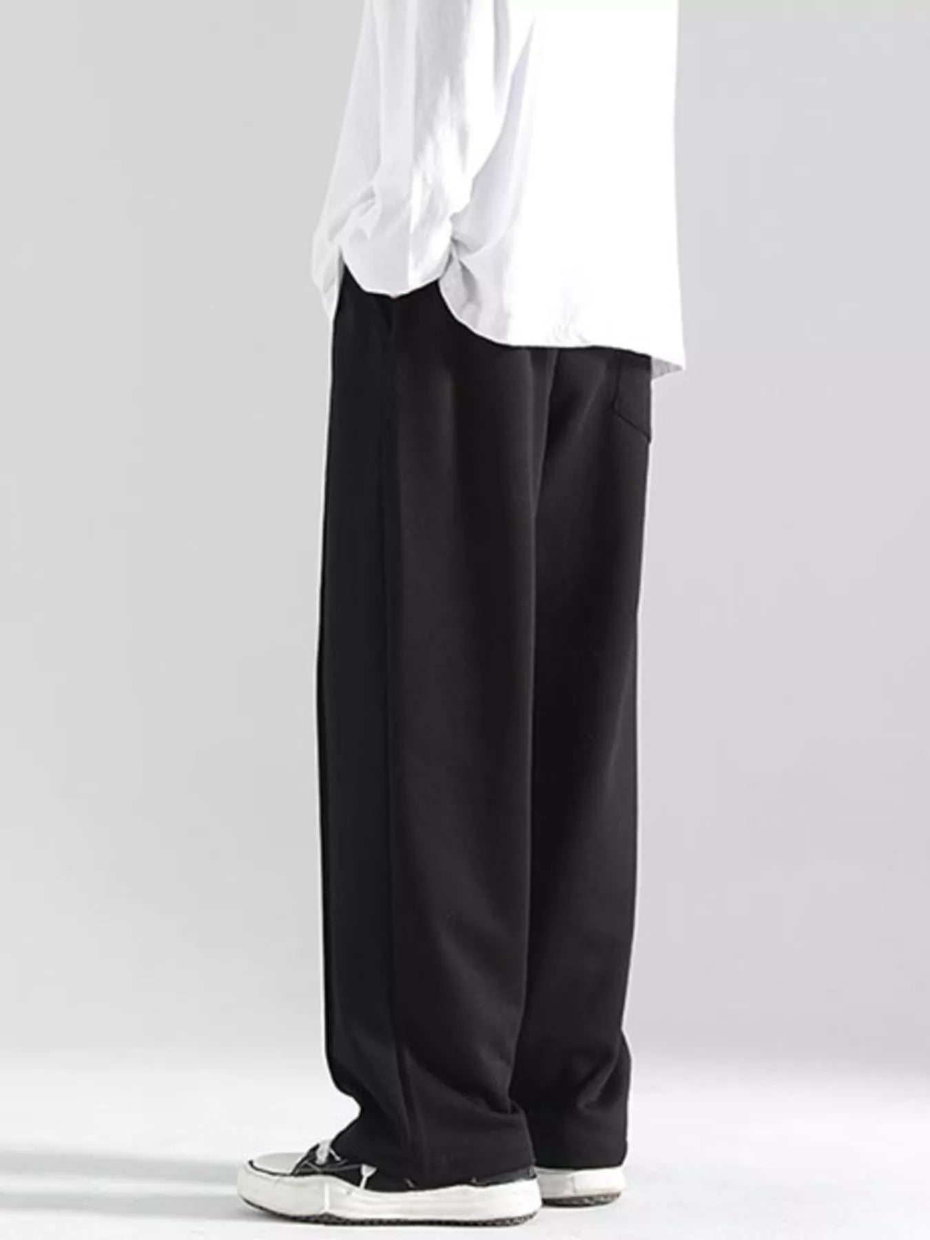 Plus Size Casual Wide Leg Drawstring Pants in Black for Men