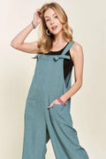 Knotted Wide Strap Wide Leg Overalls in Air Force Blue for Women