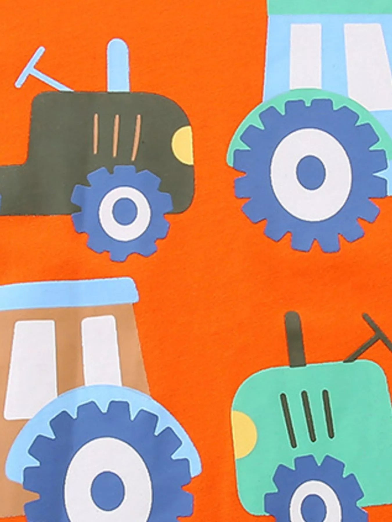 Tractor & Firetruck Print Casual Tee and Shorts Set in Orange for Boys