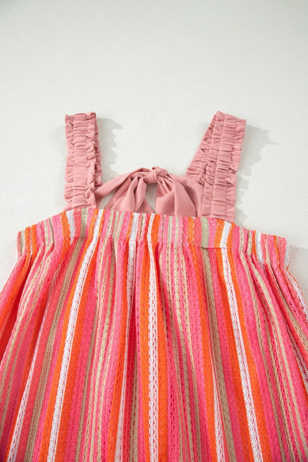 Stripe Ruffled Straps Ribbon Knot Flowy Vacation Maxi Dress for Women