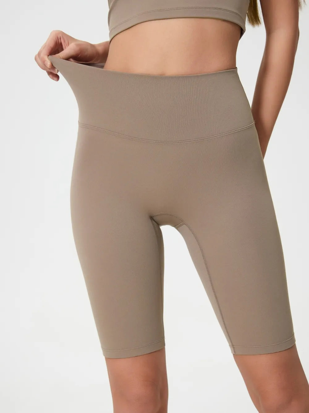 High Rise Wide Waistband Active Shorts in Dark Brown in Mocha for Women