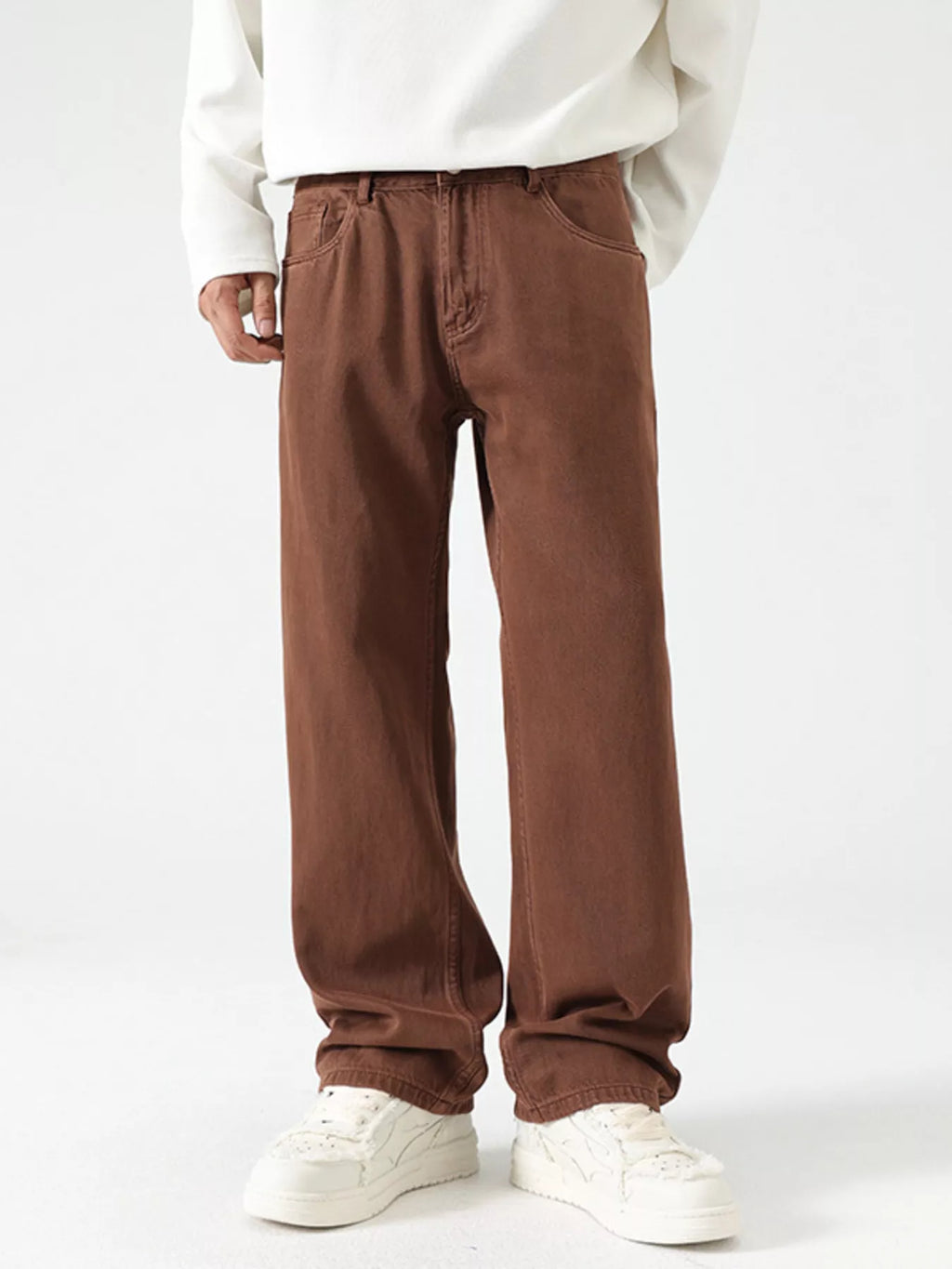 Vintage Wash Wide Leg Jeans in Khaki for Men