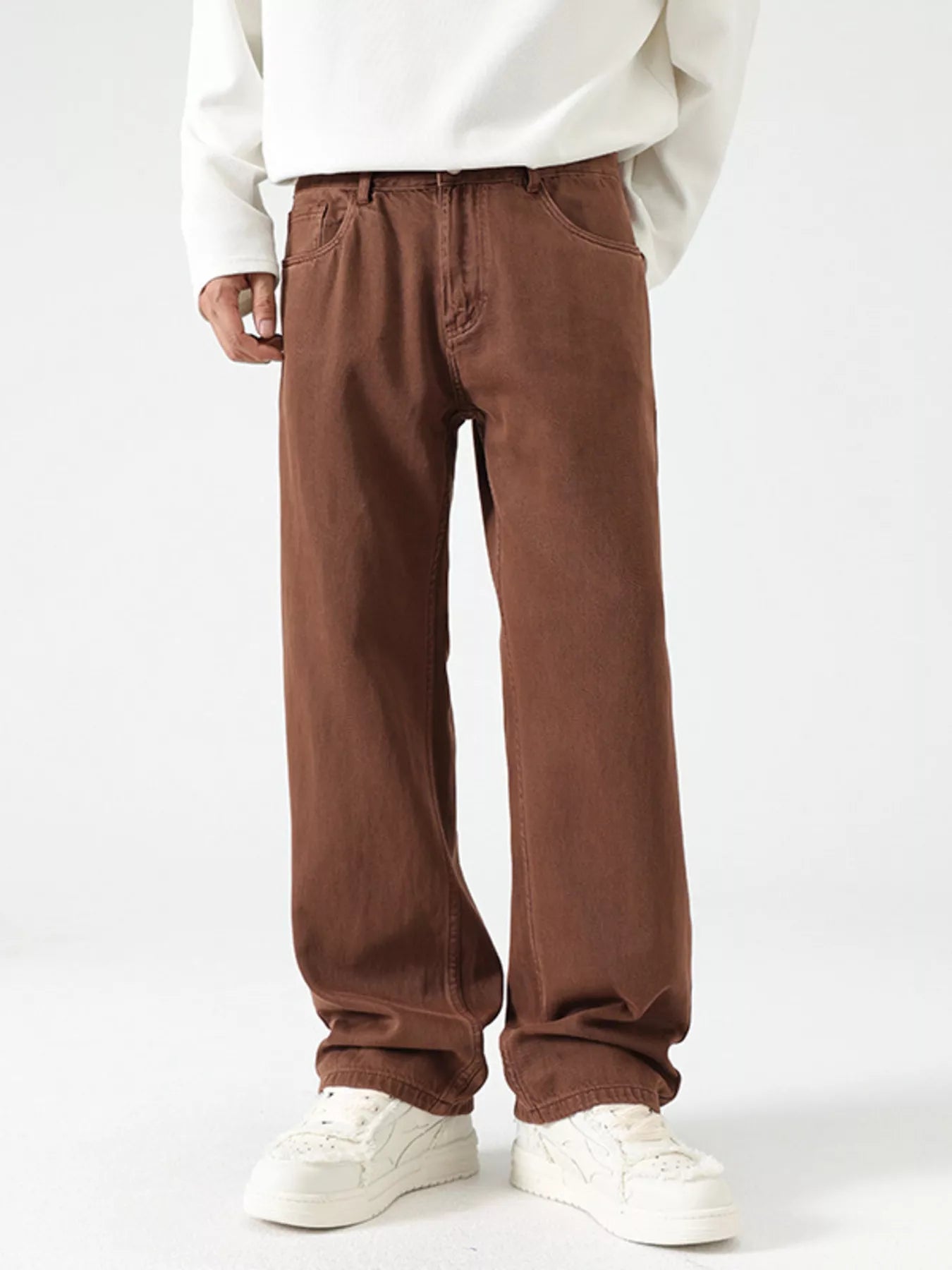 Vintage Wash Wide Leg Jeans in Khaki for Men