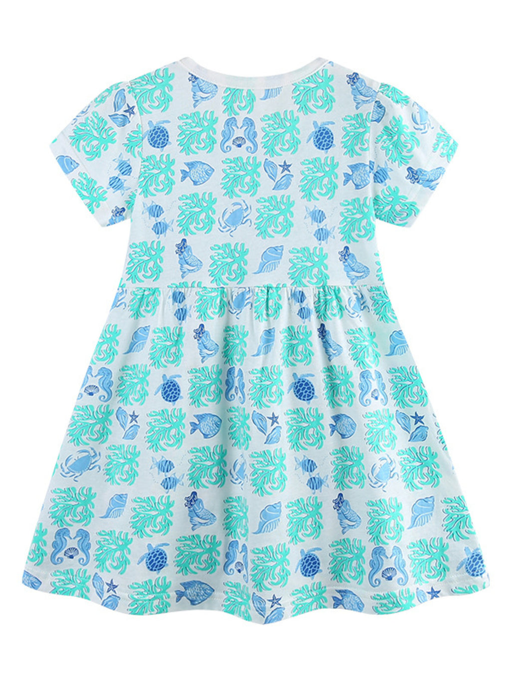 Ocean Print Casual Summer Dress in Aqua for Girls