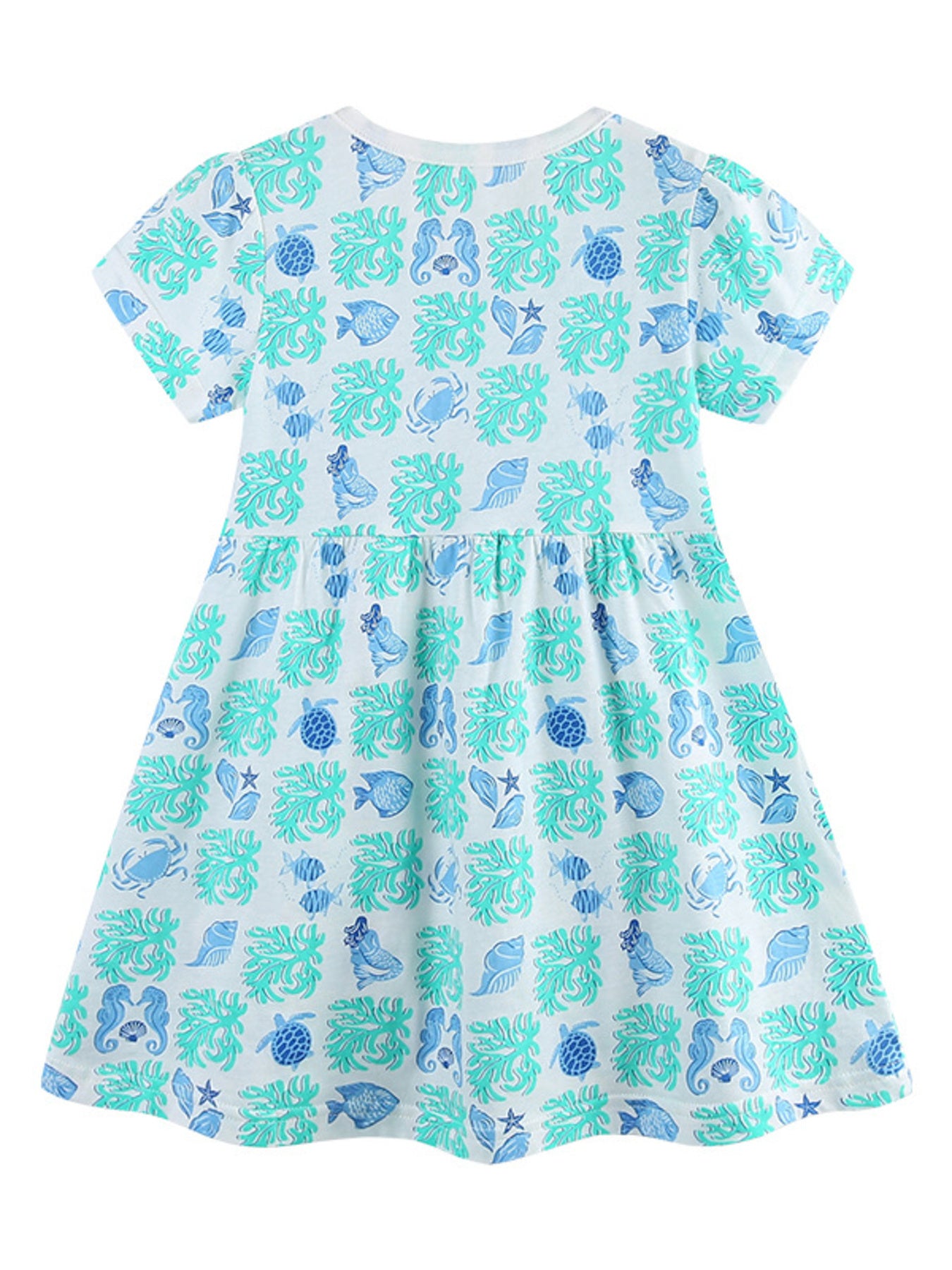 Ocean Print Casual Summer Dress in Aqua for Girls