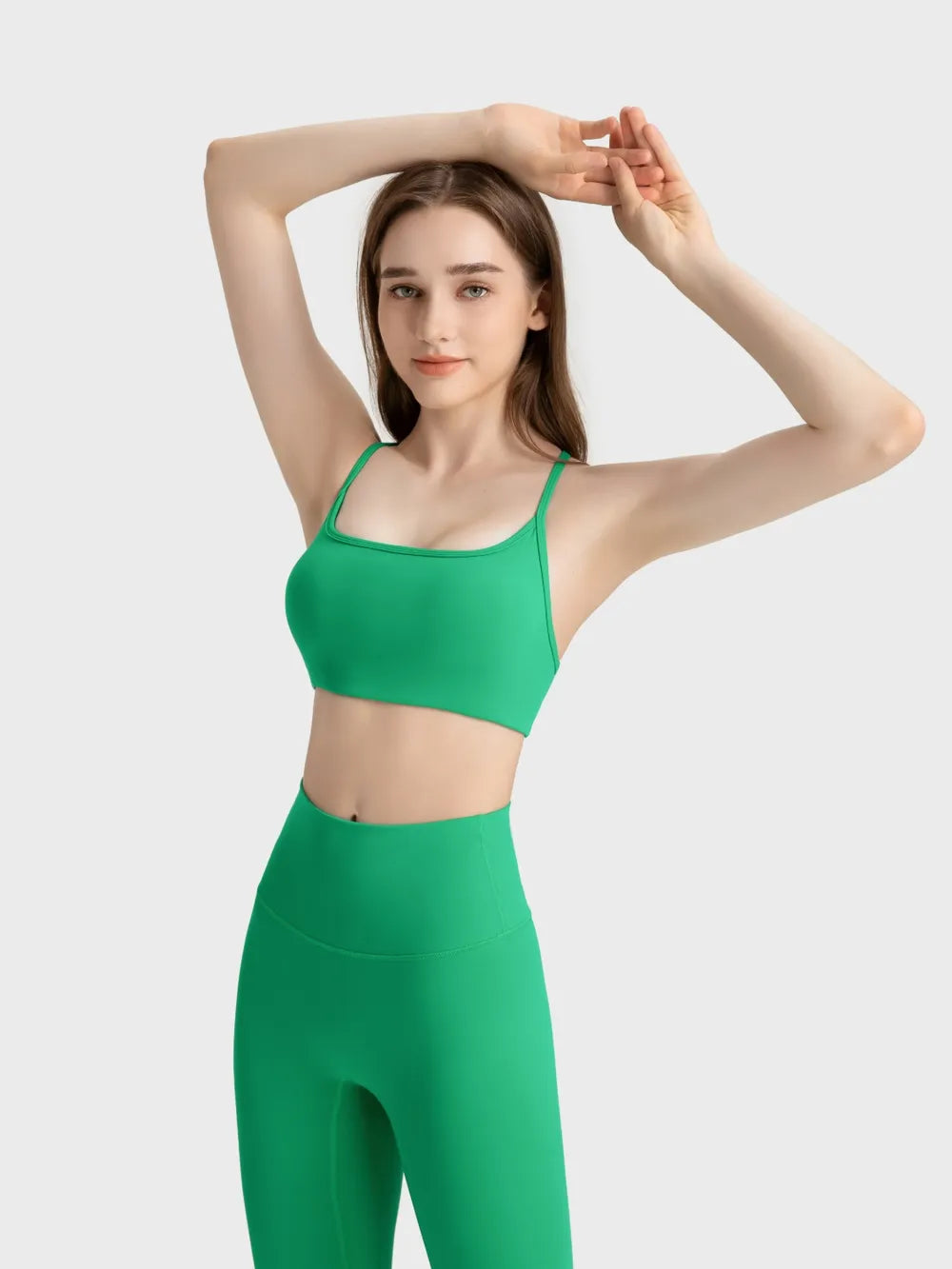 Crisscross Back Scoop Neck Active Cami with Detachable Chest Pads in Dusty Blue for Women