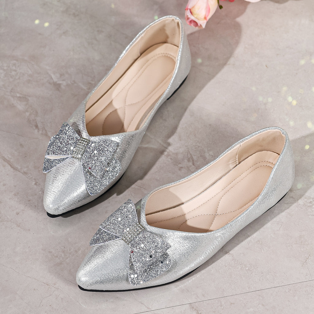 Bow Point Toe Slip-Ons in Gold for Women