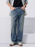 Vintage Wash Loose Fit Jeans in Medium Blue for Men