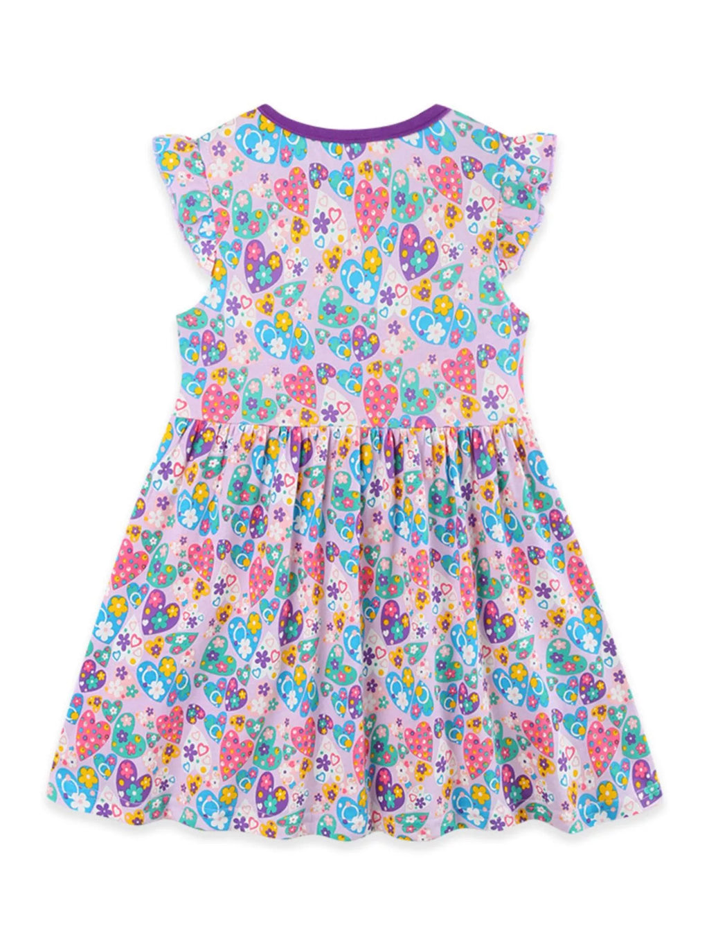 Butterfly & Heart Print Pocket Ruffle Sleeve Dress in Multicolor for Girls