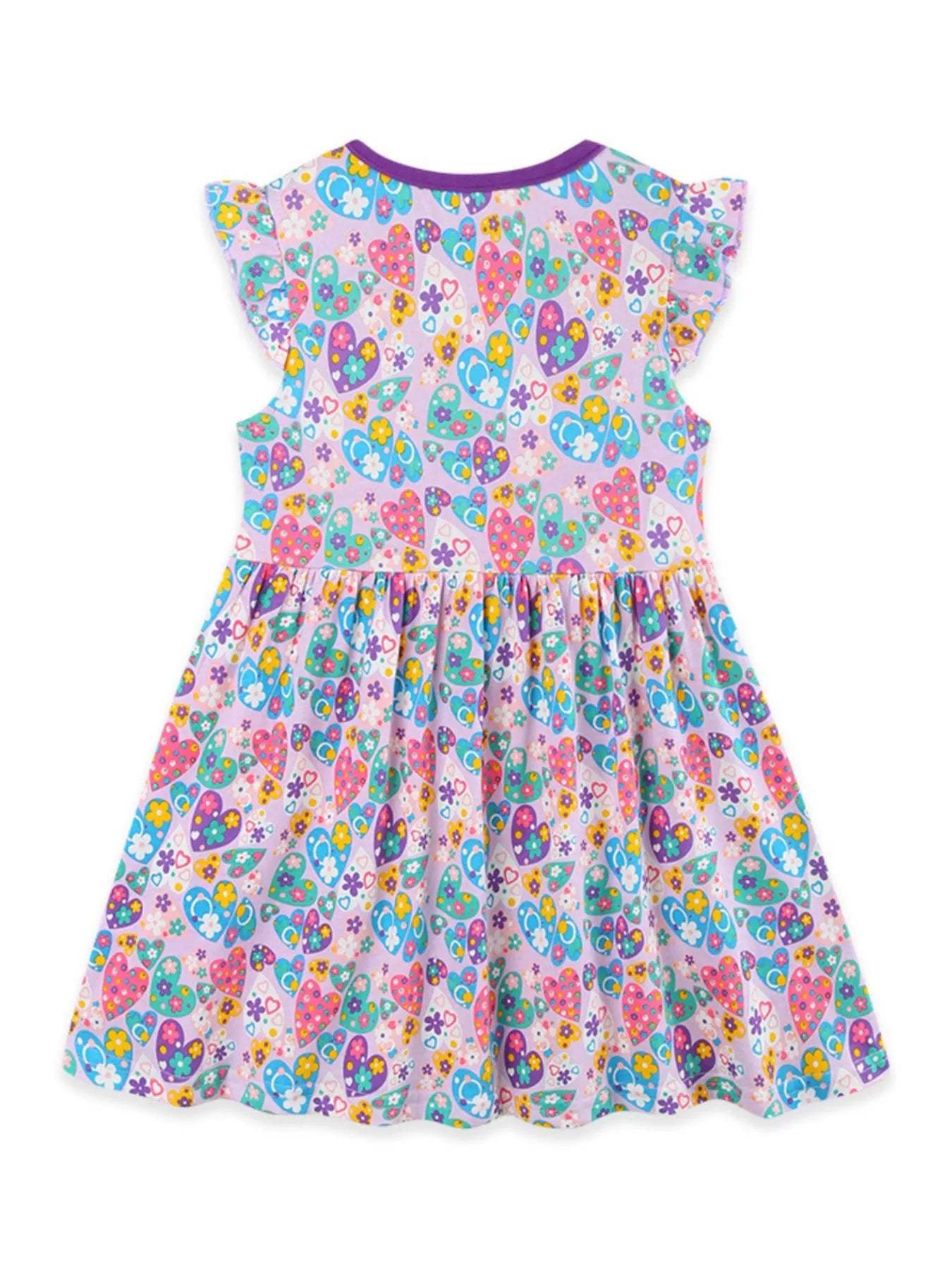 Butterfly & Heart Print Pocket Ruffle Sleeve Dress in Multicolor for Girls