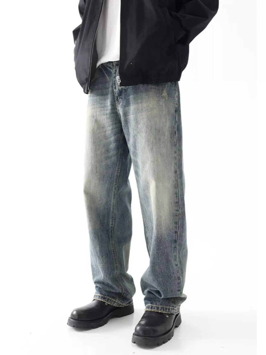 Wash Wide Leg Relaxed Fit Jeans in French Blue for Men