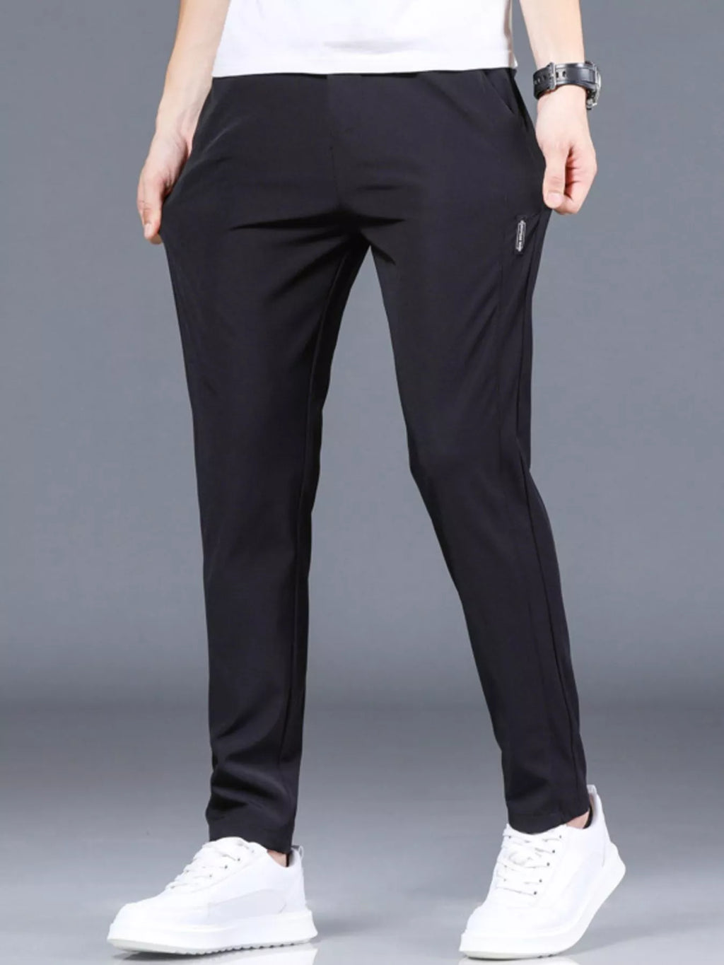 Slim Fit Casual Pants in Dark Gray for Men