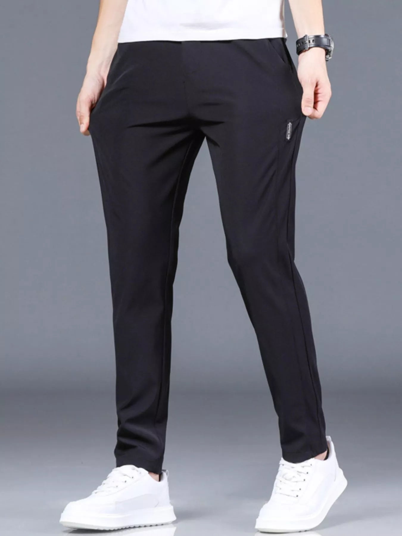 Slim Fit Casual Pants in Dark Gray for Men