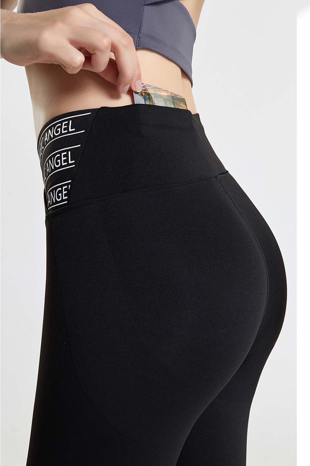 Wide Waistband Sports Pants in Black for Women