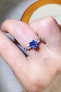 1 Carat Moissanite Heart-Shaped Platinum-Plated Ring in Blue for Women
