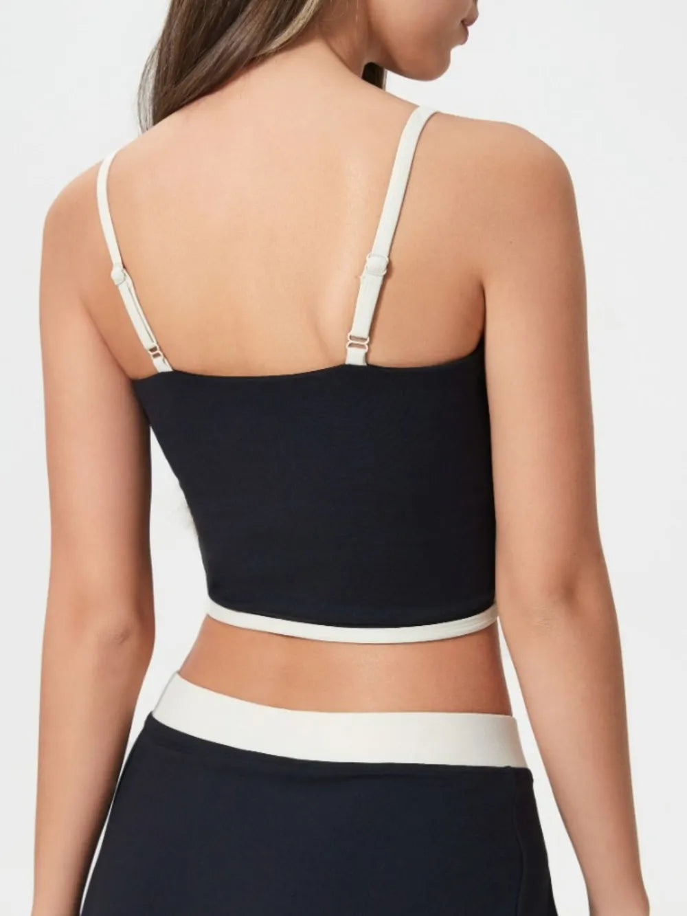 Contrast Trim Square Neck Active Cami with Detachable Chest Pads in Black for Women