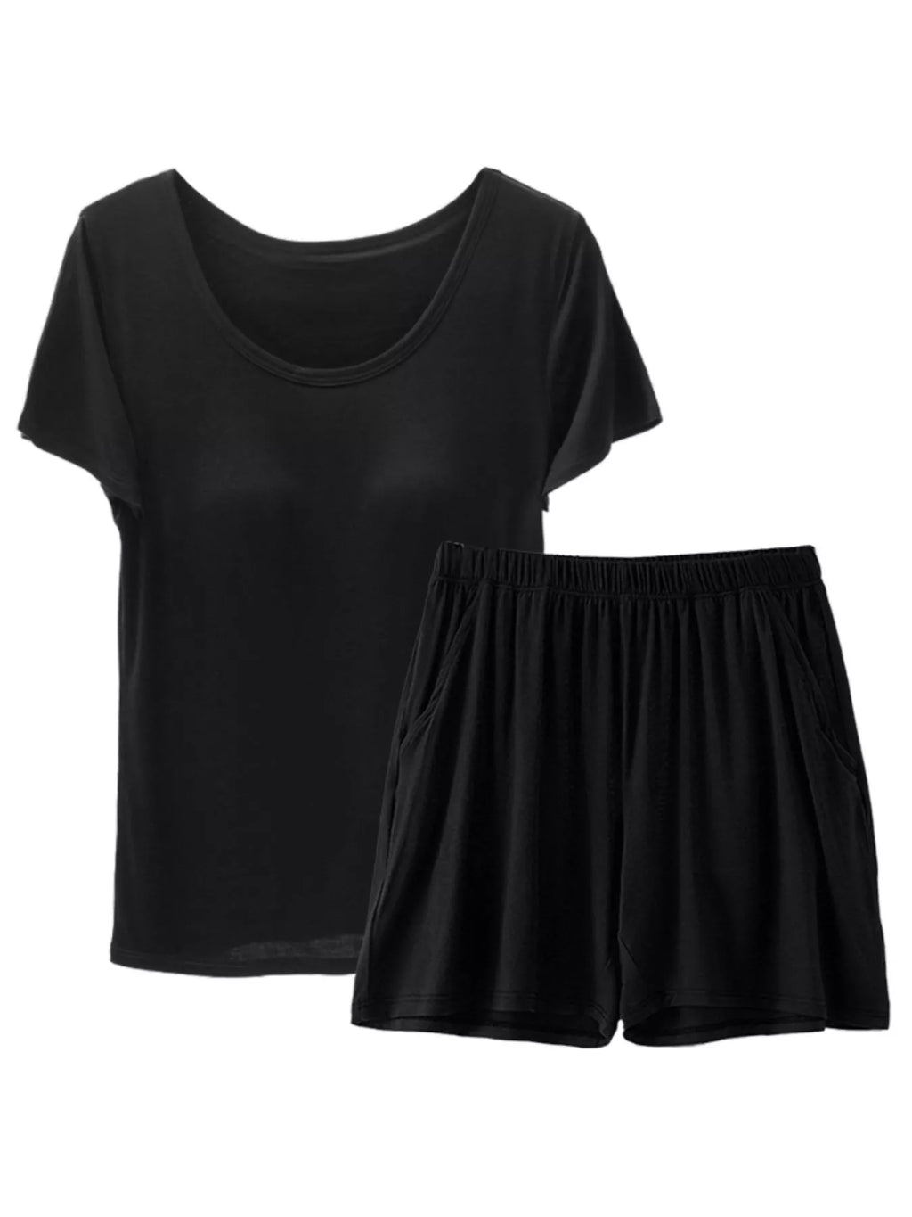 Plus Size Padded Modal Short Sleeve T-Shirt and Shorts Set in Dark Gray for Women