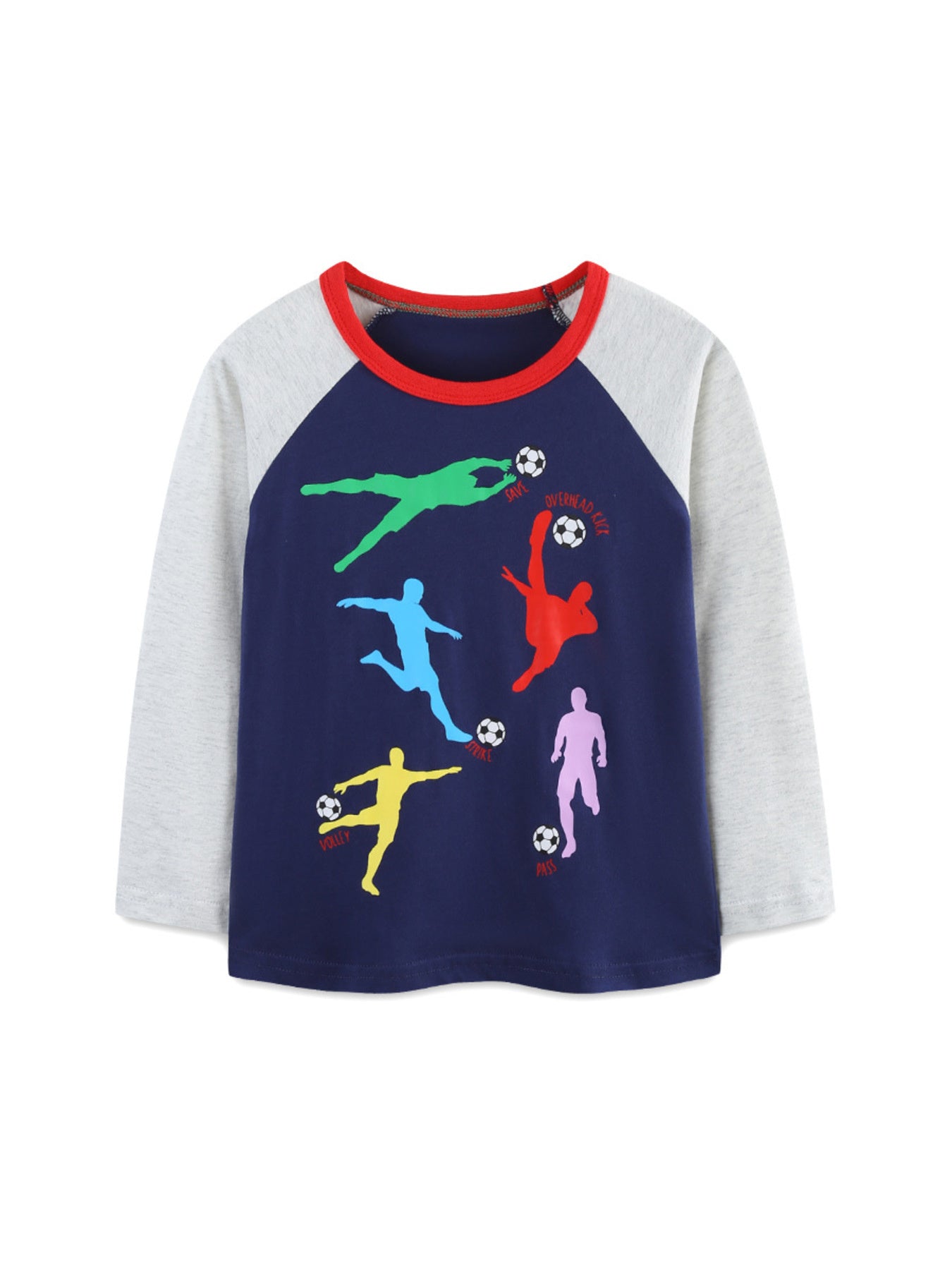 Soccer Player Graphic Long Sleeve T-Shirt in Dark Navy for Boys