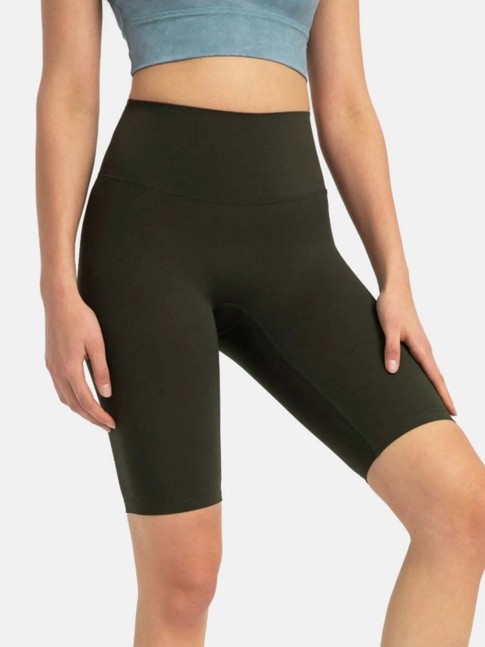 High Rise Wide Waistband Active Shorts in Dark Brown for Women