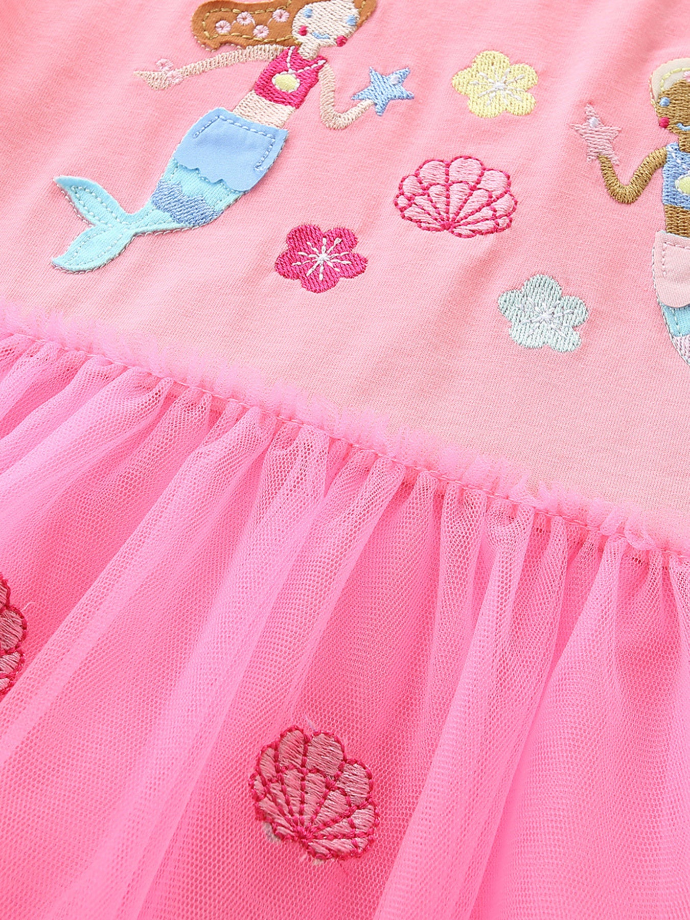Embroidered Tulle Dress in Pink for Girls