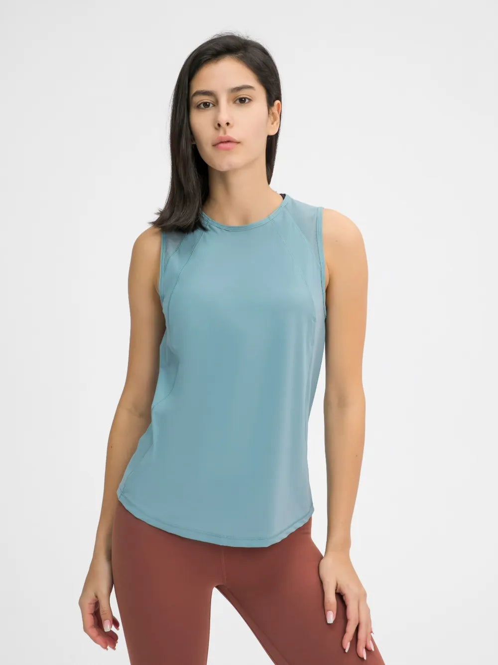 Cutout Back Round Neck Active Tank in Yellow for Women