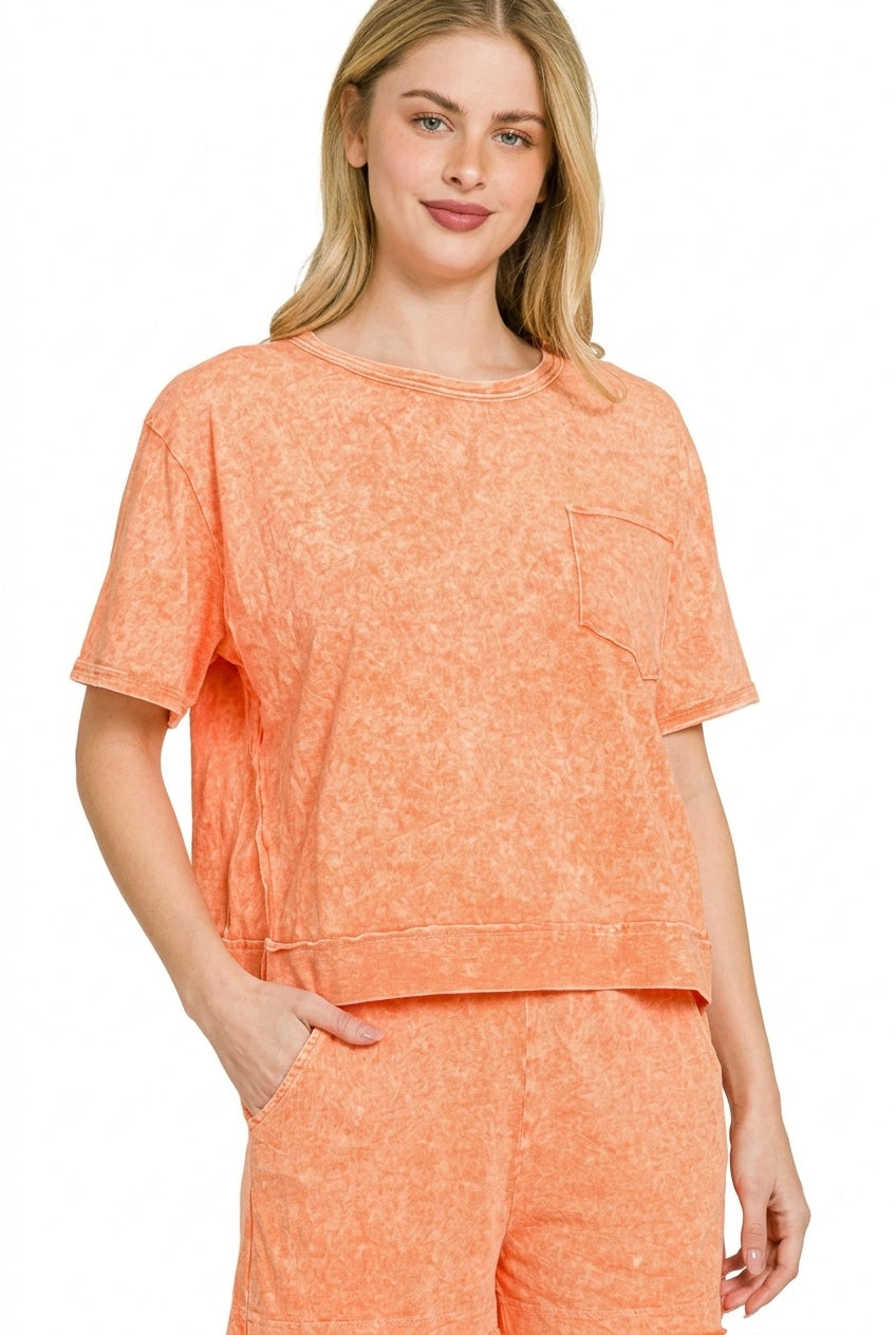 Halo Snow Washed Boxy Top & Shorts Set in Orange for Women