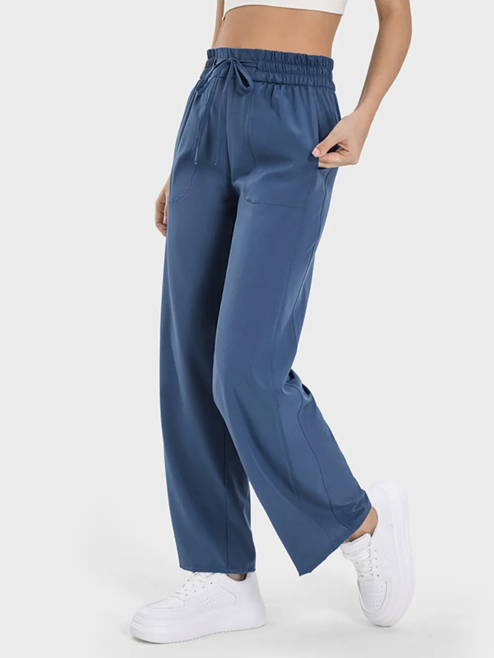 Drawstring Pocketed Active Pants in Charcoal for Women