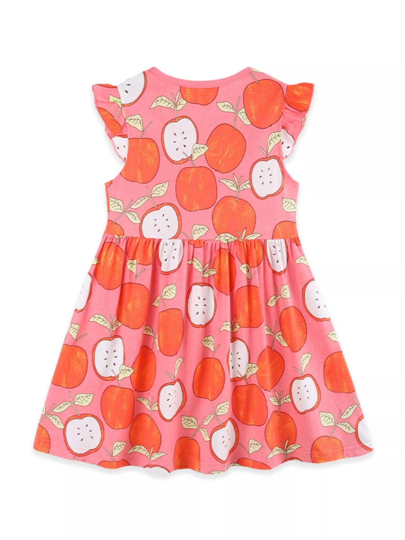 Apple Print Ruffle Sleeve Casual Dress in Multicolor for Girls
