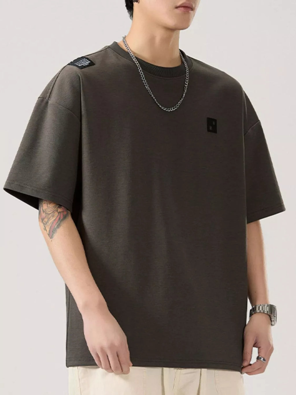 Round Neck Short Sleeve T-Shirt Plus Size in Black Gray for Men